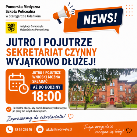 Wydłużone godziny pracy sekretariatu w dniach 18-19.06.2026 r. 